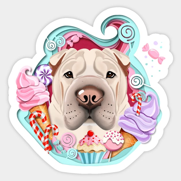 A Shar Pei in the ice cream Sticker by SharPeiArt